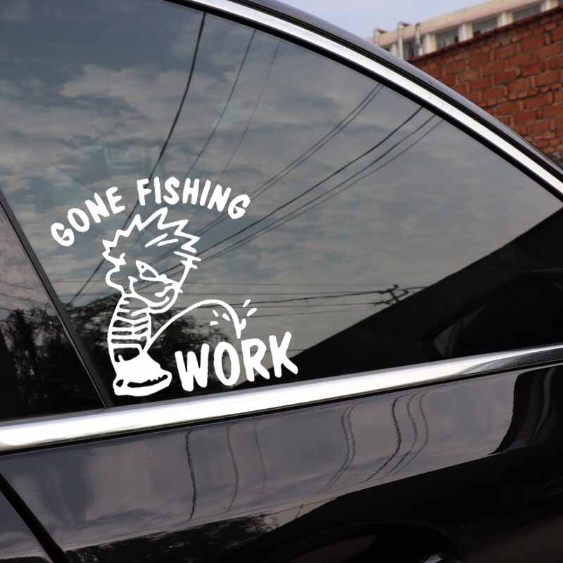 14.6CM*14.2CM Gone Fishing Piss On Work Fisherman Car Window Car Sticker Vinyl Decal Black/Silver C24-1067