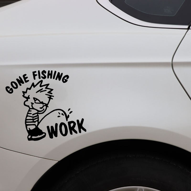 14.6CM*14.2CM Gone Fishing Piss On Work Fisherman Car Window Car Sticker Vinyl Decal Black/Silver C24-1067
