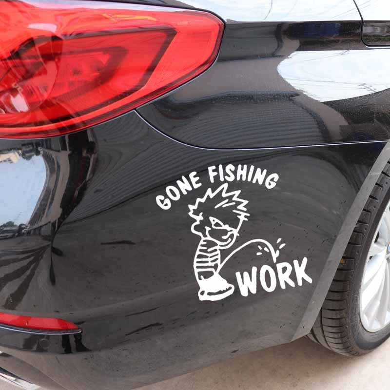 14.6CM*14.2CM Gone Fishing Piss On Work Fisherman Car Window Car Sticker Vinyl Decal Black/Silver C24-1067