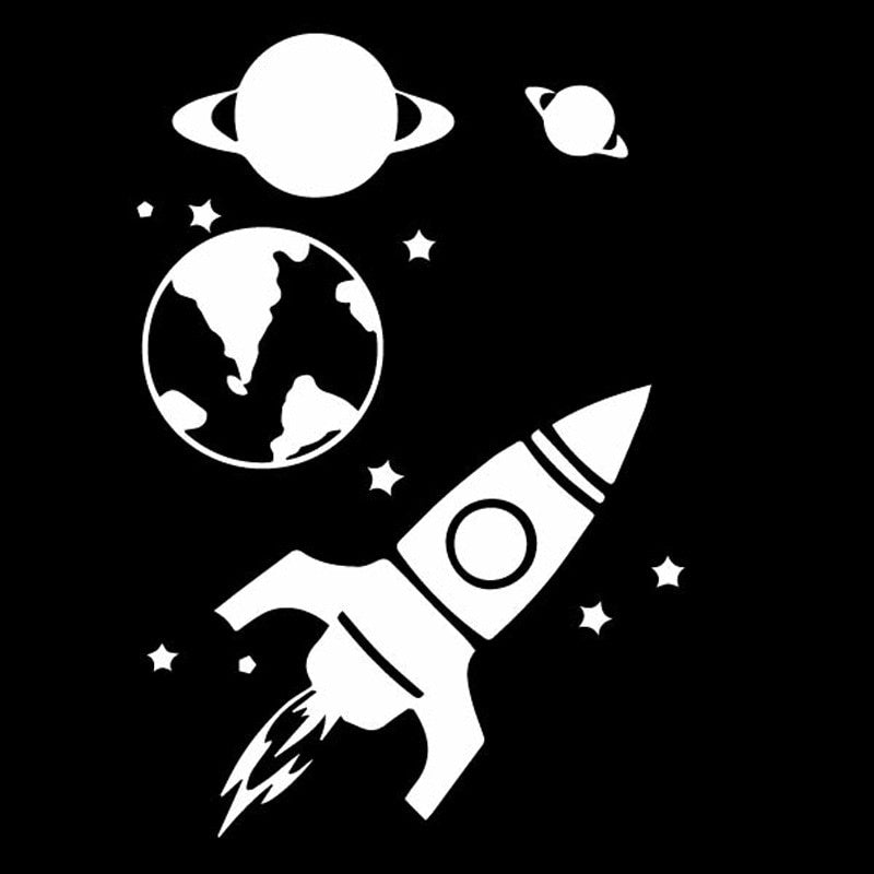 12.9CM*18.8CM Beautiful Rocket In Space Astronomy Launching Vinly Decal Cool Decor Car Sticker Nice Black/Silver C27-1285