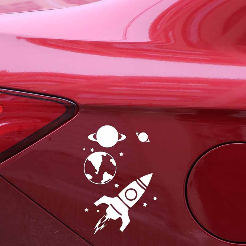 12.9CM*18.8CM Beautiful Rocket In Space Astronomy Launching Vinly Decal Cool Decor Car Sticker Nice Black/Silver C27-1285