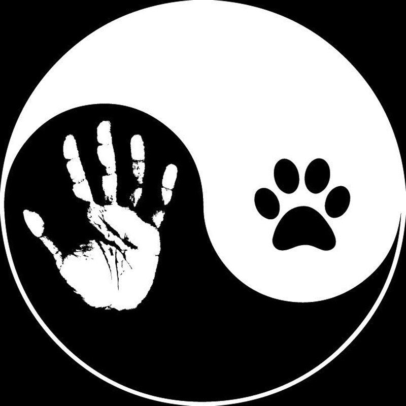 15.5cm*15.5cm Yin n' Yang Hand And Dog Paw Print Vinyl Decal Motorcycle Car Sticker Black/Silver S6-3863