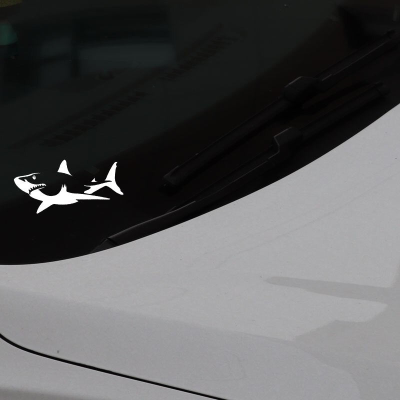 15CM*6.9CM Shark Great White Mammel Sea Fish  Art Decal Vinyl Car Sticker Decor Black/Silver C24-0444