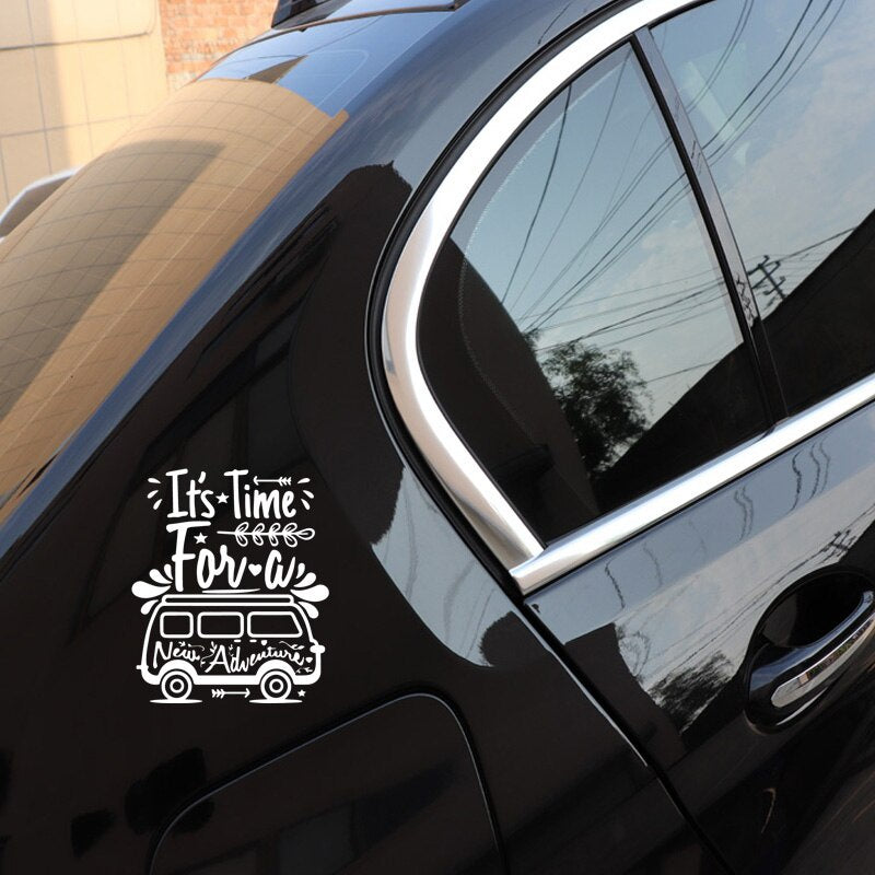 17CM*14.3CM Family Car Travel Adventure Pattern Decal Fashion Car Stickers Black/Silver C30-0455