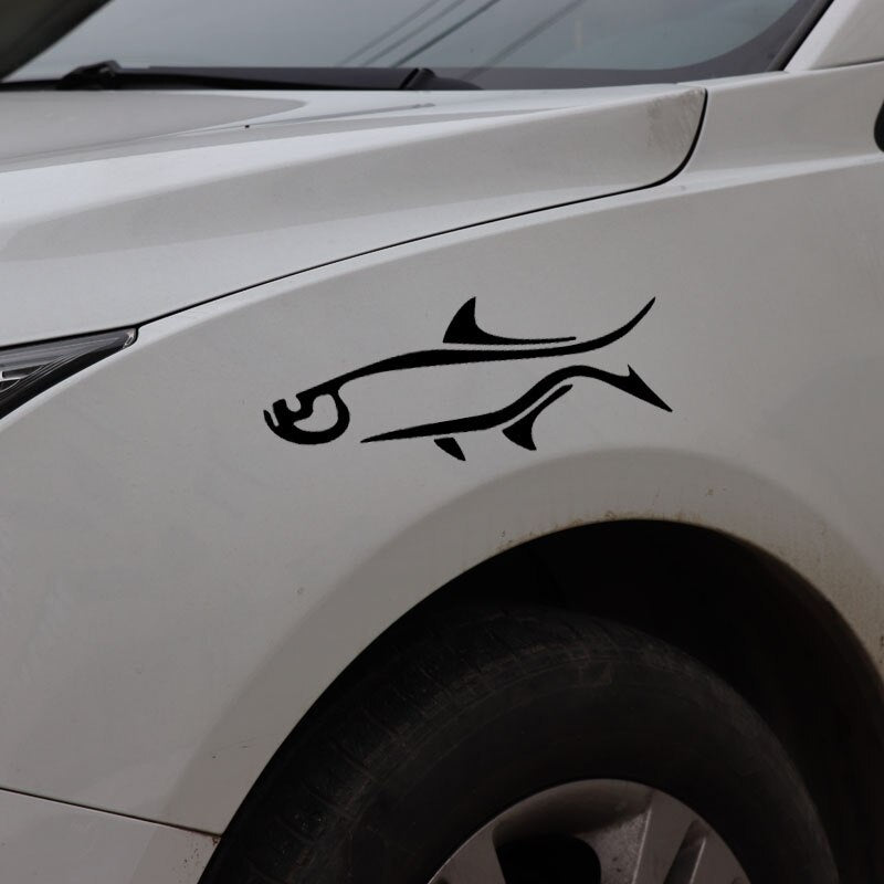 17CM*6.8CM Tarpon Decal Vinyl Abstract Car Sticker  Inshore Fish Offshore Black/Silver C24-0800
