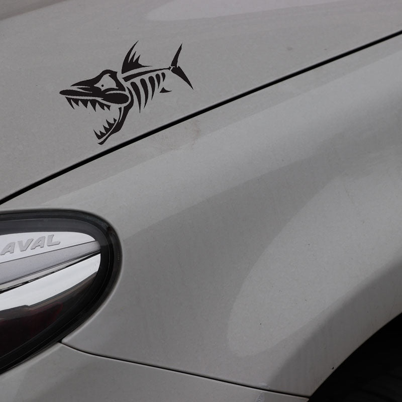 12.5CM*7.7CM*2  Skeleton Fish Bone Car Sticker Fishing Vinyl Decal Art Decor Black/Silver C24-0494