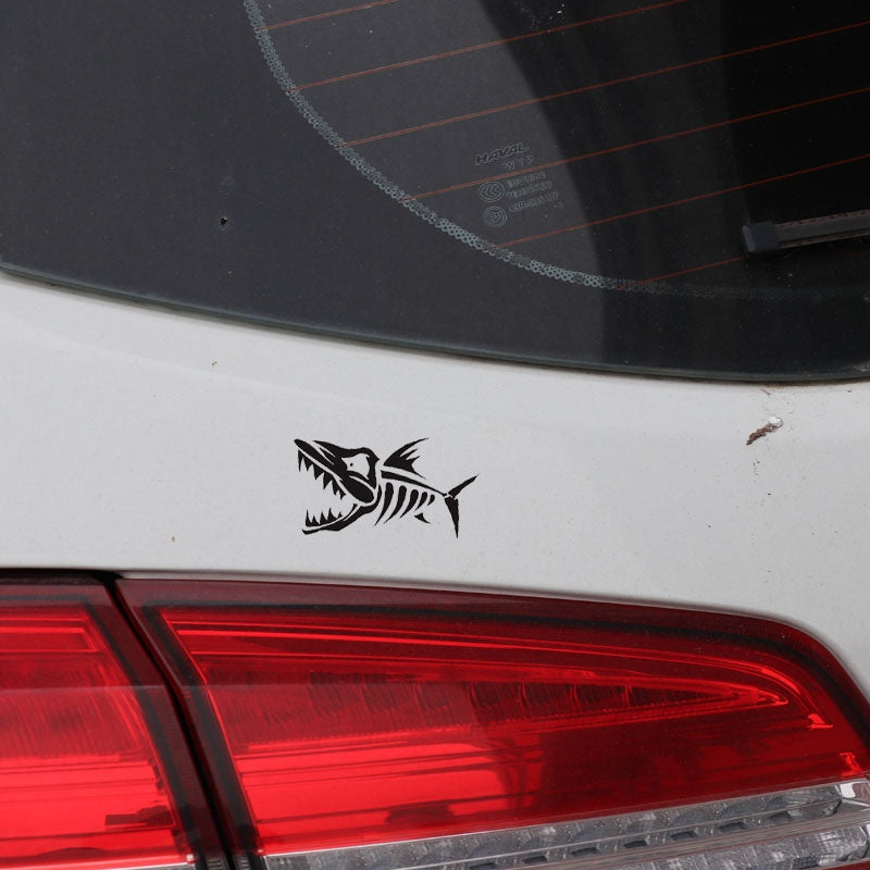 12.5CM*7.7CM*2  Skeleton Fish Bone Car Sticker Fishing Vinyl Decal Art Decor Black/Silver C24-0494