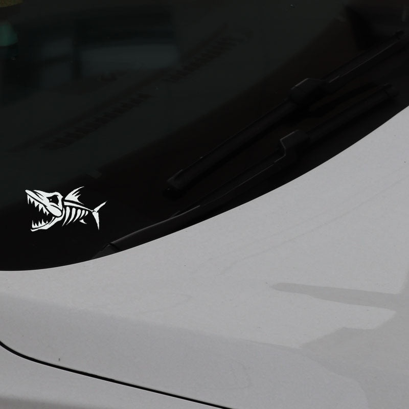 12.5CM*7.7CM*2  Skeleton Fish Bone Car Sticker Fishing Vinyl Decal Art Decor Black/Silver C24-0494
