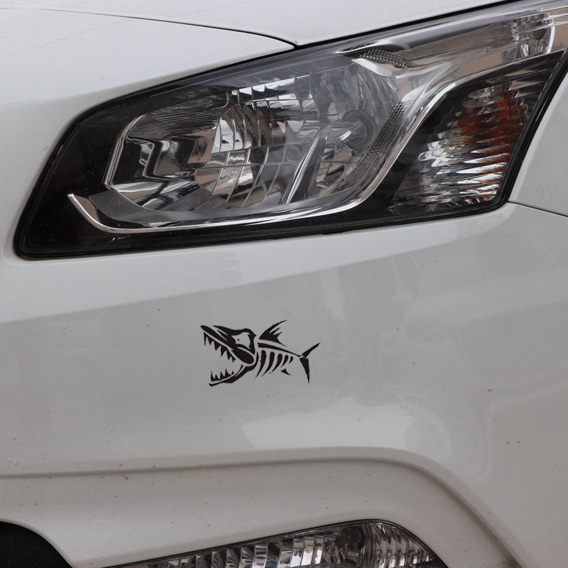 12.5CM*7.7CM*2  Skeleton Fish Bone Car Sticker Fishing Vinyl Decal Art Decor Black/Silver C24-0494