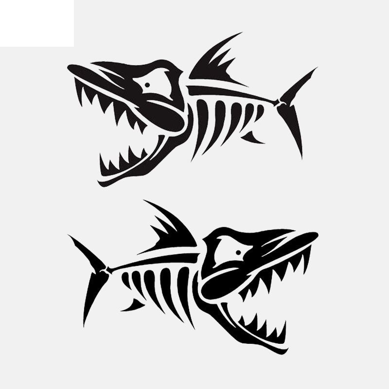 12.5CM*7.7CM*2  Skeleton Fish Bone Car Sticker Fishing Vinyl Decal Art Decor Black/Silver C24-0494