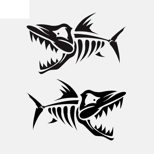 12.5CM*7.7CM*2  Skeleton Fish Bone Car Sticker Fishing Vinyl Decal Art Decor Black/Silver C24-0494