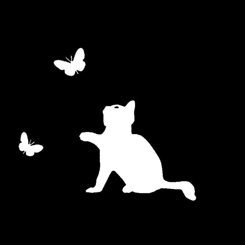 13CM*11.1CM Cat Butterfly Sticker Animals Vinyl Decal Car Stickers Decoration Black/Silver C24-0097
