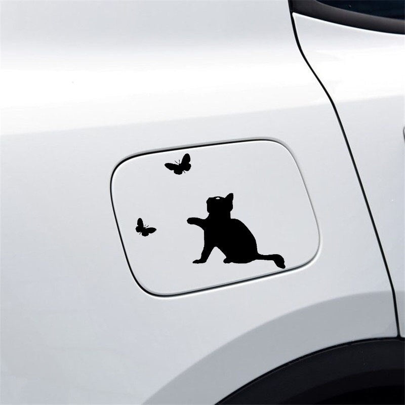 13CM*11.1CM Cat Butterfly Sticker Animals Vinyl Decal Car Stickers Decoration Black/Silver C24-0097