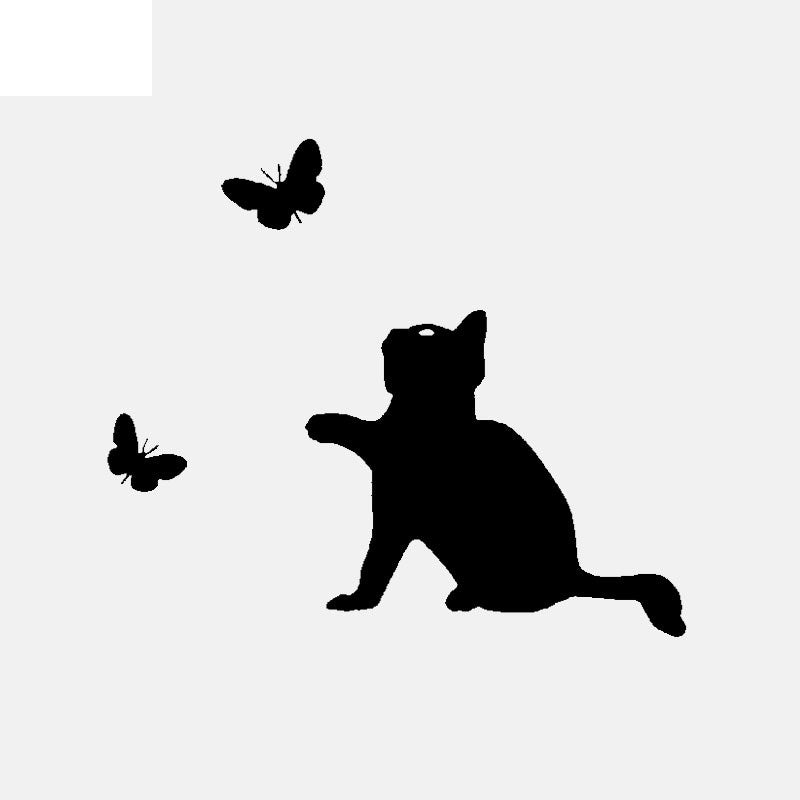 13CM*11.1CM Cat Butterfly Sticker Animals Vinyl Decal Car Stickers Decoration Black/Silver C24-0097