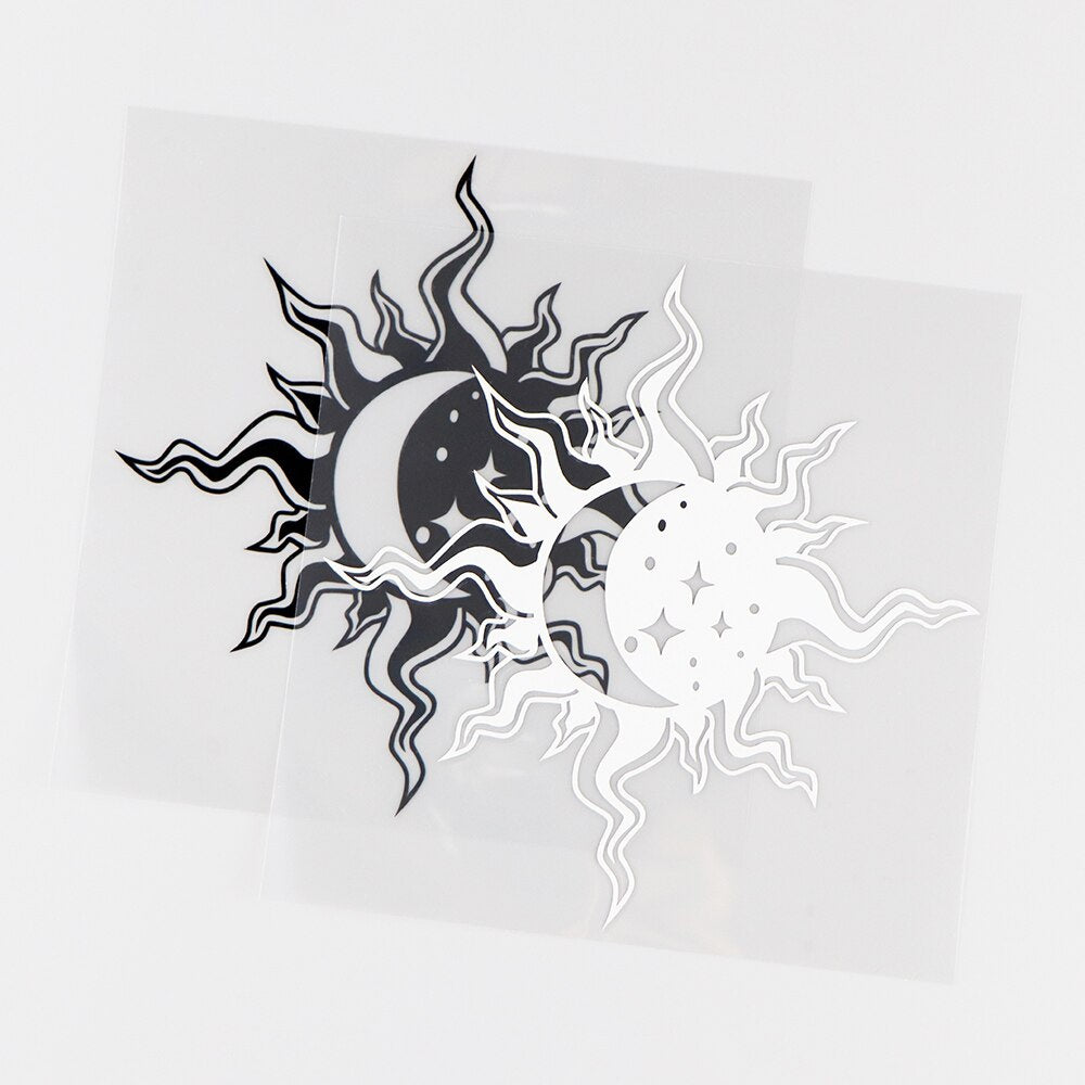 14.7X14.8CM Funny Vinyl Decal Day And Night Abstract Moon Sun Star Car Stickers Black / Silver 10A-0088