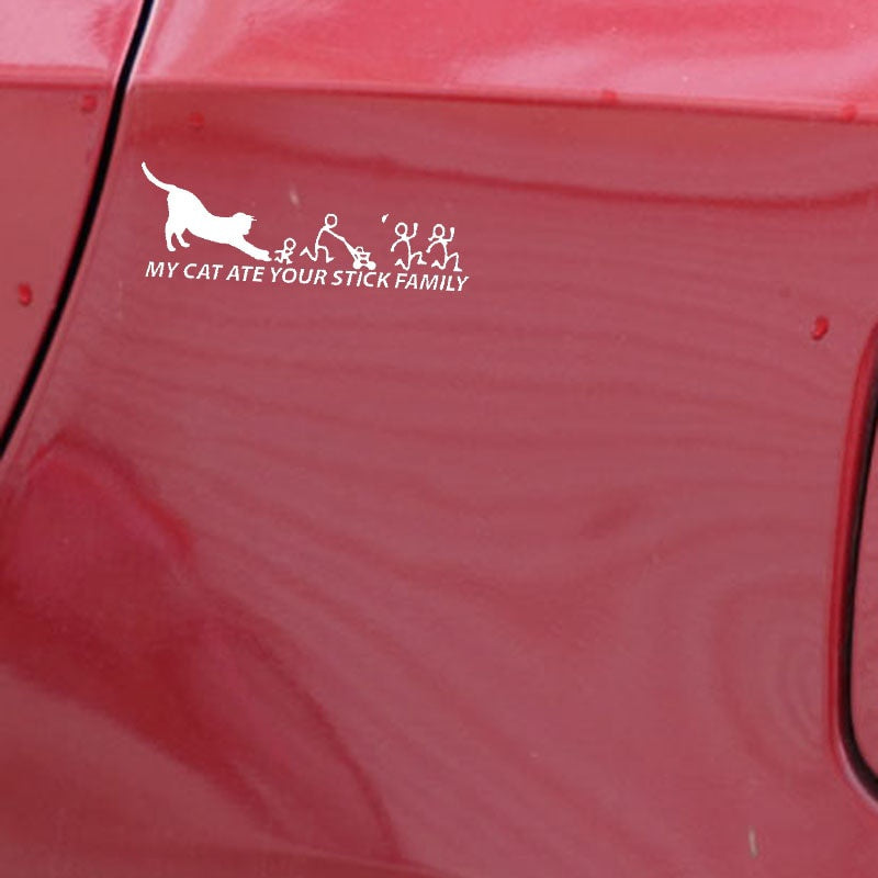 15.8CM*5.4CM VINYL DECAL CAR STICKER MY CAT ATE YOUR STICK FAMILY Black/Silver C3-2081