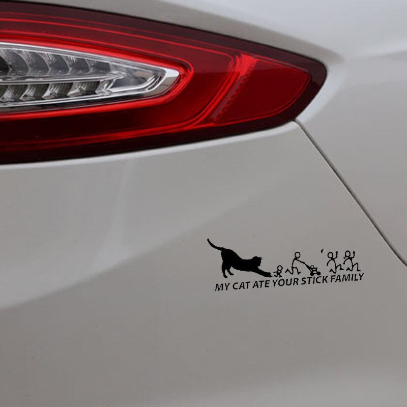 15.8CM*5.4CM VINYL DECAL CAR STICKER MY CAT ATE YOUR STICK FAMILY Black/Silver C3-2081