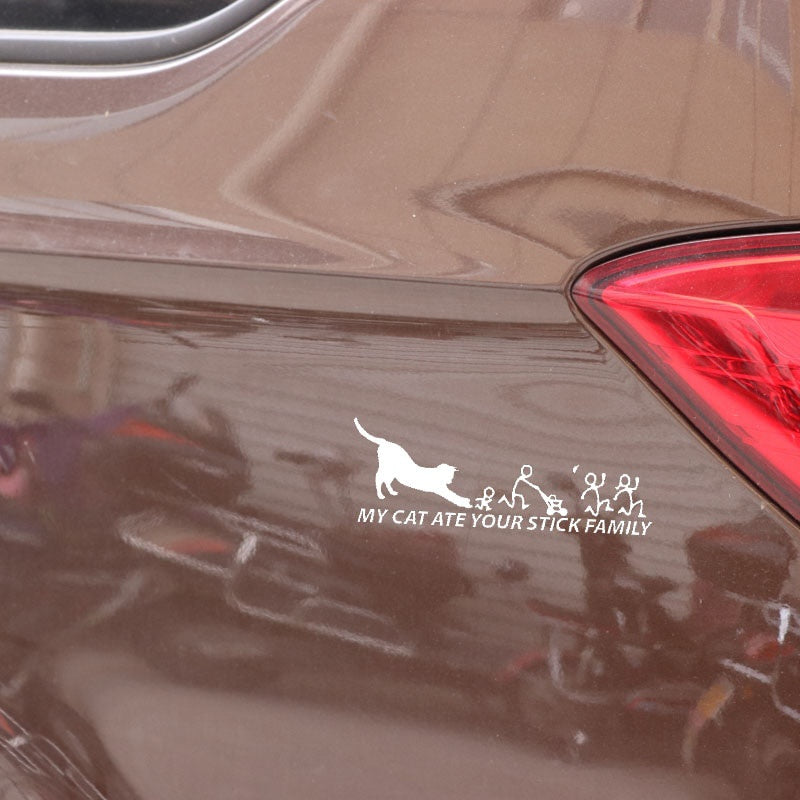 15.8CM*5.4CM VINYL DECAL CAR STICKER MY CAT ATE YOUR STICK FAMILY Black/Silver C3-2081