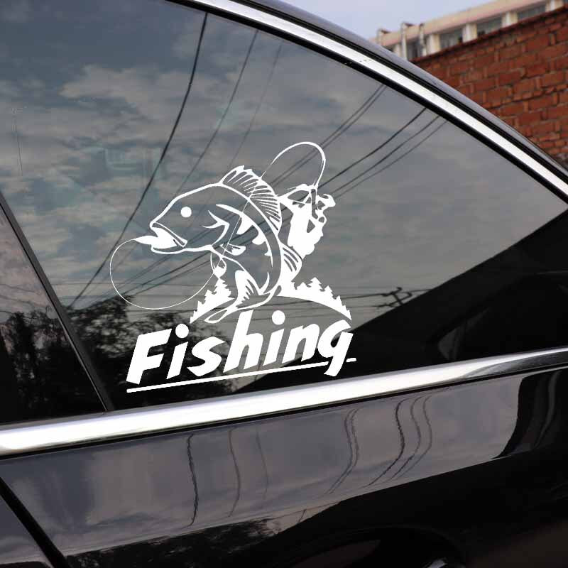 15CM*15.2CM Fishing Vinyl Decal Car Truck Boat Window Fisherman Car Sticker Black/Silver C24-0944