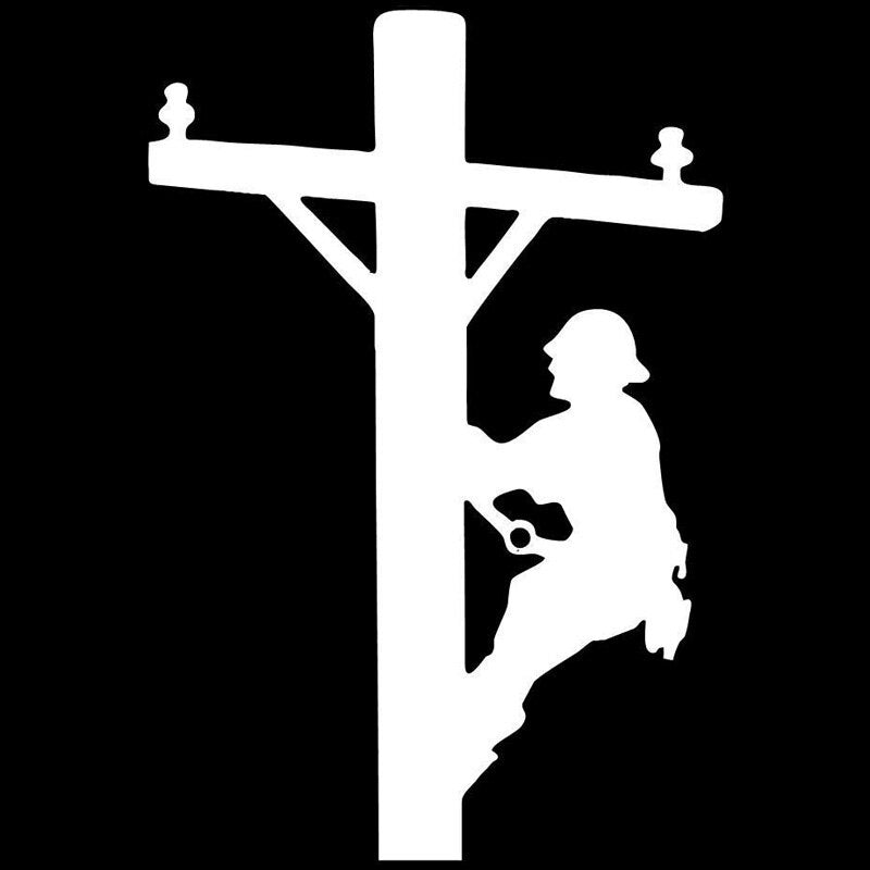 9.5cm*14.2cm Cartoon Fun Lineman Electrician Cable Worker Vinyl Car Sticker Decals Decor Black/Silver S6-3894