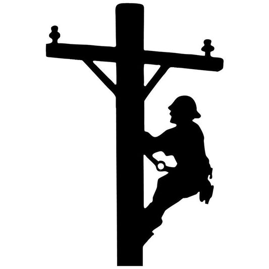 9.5cm*14.2cm Cartoon Fun Lineman Electrician Cable Worker Vinyl Car Sticker Decals Decor Black/Silver S6-3894