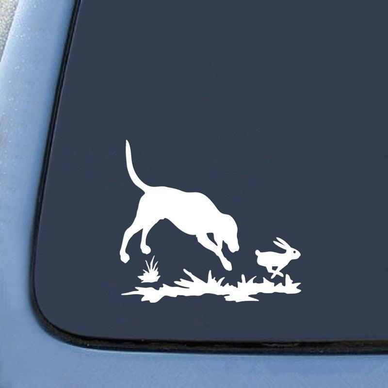 15.2*13.6cm Rabbit and Dogs Decal Hunting Window Vinyl Stickers Funny Cartoon Car Decals 6 Colors