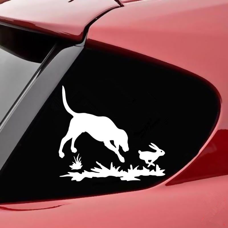 15.2*13.6cm Rabbit and Dogs Decal Hunting Window Vinyl Stickers Funny Cartoon Car Decals 6 Colors