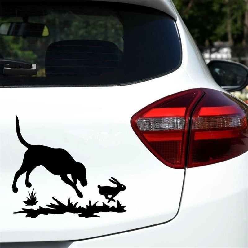 15.2*13.6cm Rabbit and Dogs Decal Hunting Window Vinyl Stickers Funny Cartoon Car Decals 6 Colors