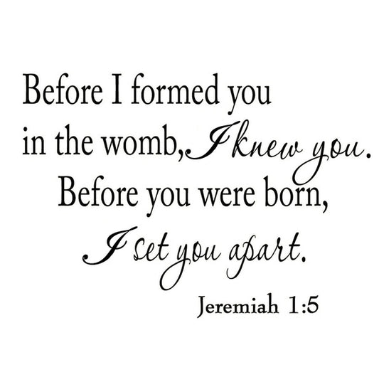 Before I formed you in the womb I knew you. Before you were born, I set you apart. Jeremiah 1-5 Bible Decal Quotes Religious Scriptures Christian Wall Decor Sticker for Home Window Decoration