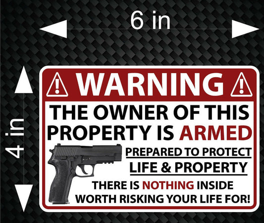 6" WARNING Owner Armed 2nd Amendment Gun Firearm Pistol Permit Decal Sticker