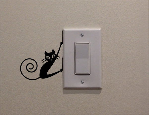 Black Cat Hanging on Side of Light Switch Decal Vinyl Wall Decal Sticker Art Living Room Carving Wall Decal Sticker for  Room Home Window Decoration