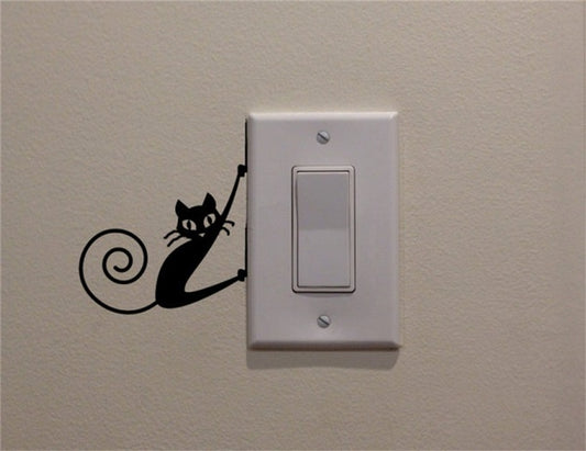 Black Cat Hanging on Side of Light Switch Decal Vinyl Wall Decal Sticker Art Living Room Carving Wall Decal Sticker for  Room Home Window Decoration