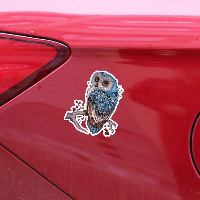 12.4CM*15.6CM Interestingly Hand-painted Blue Owl PVC Car Sticker 11-01326