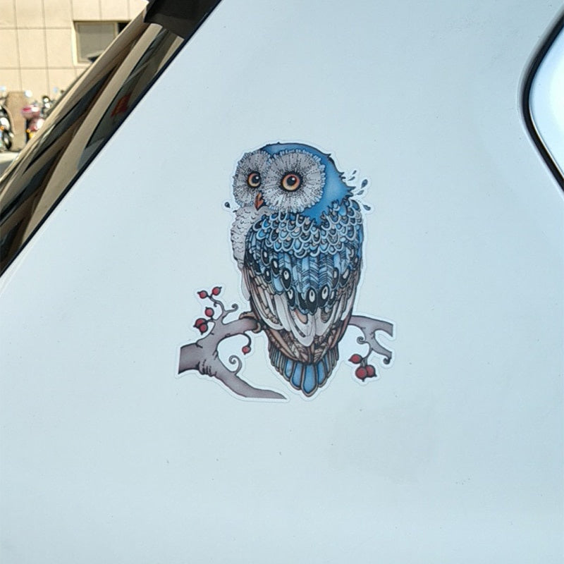 12.4CM*15.6CM Interestingly Hand-painted Blue Owl PVC Car Sticker 11-01326