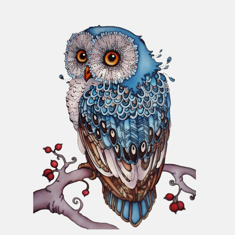 12.4CM*15.6CM Interestingly Hand-painted Blue Owl PVC Car Sticker 11-01326
