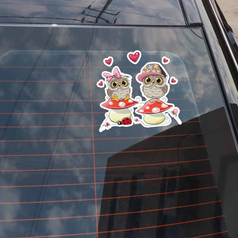 15.7CM*15CM Cute Mushroom On The Owl PVC  High Quality Car Sticker 11-01324