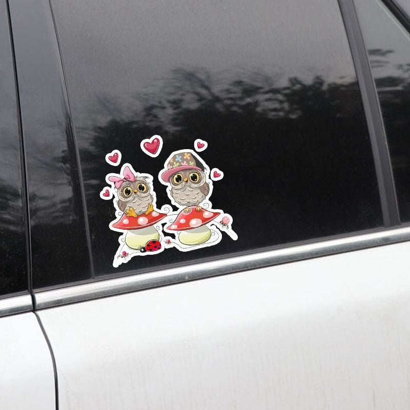 15.7CM*15CM Cute Mushroom On The Owl PVC  High Quality Car Sticker 11-01324