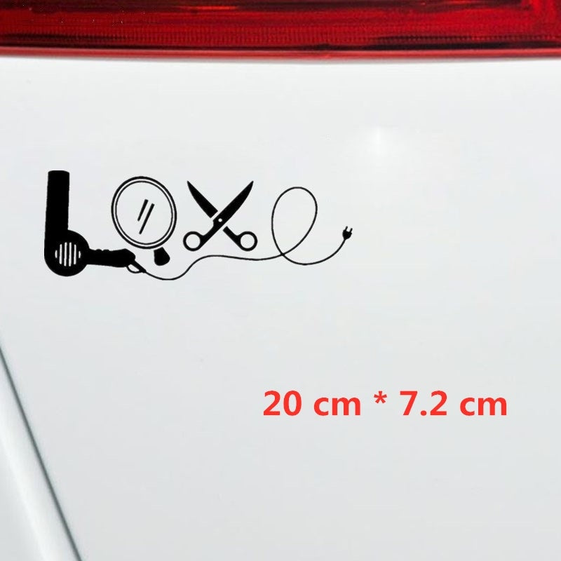 Hair Dryer Mirror Scissors Hair Stylist Salon LOVE Decal Sticker Laptop Home Decor Wall Sticker Car Sticker
