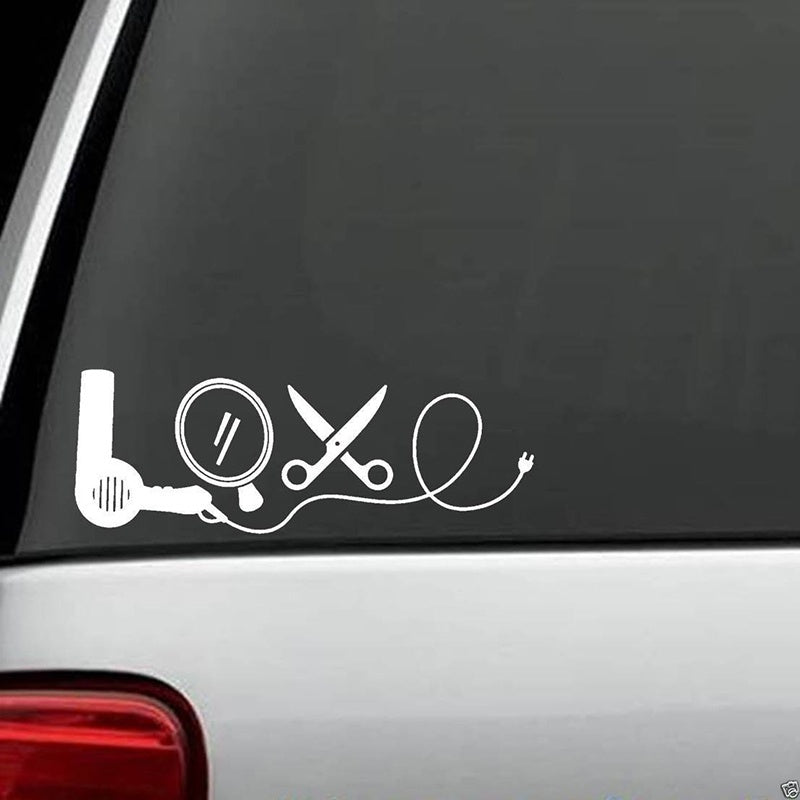 Hair Dryer Mirror Scissors Hair Stylist Salon LOVE Decal Sticker Laptop Home Decor Wall Sticker Car Sticker