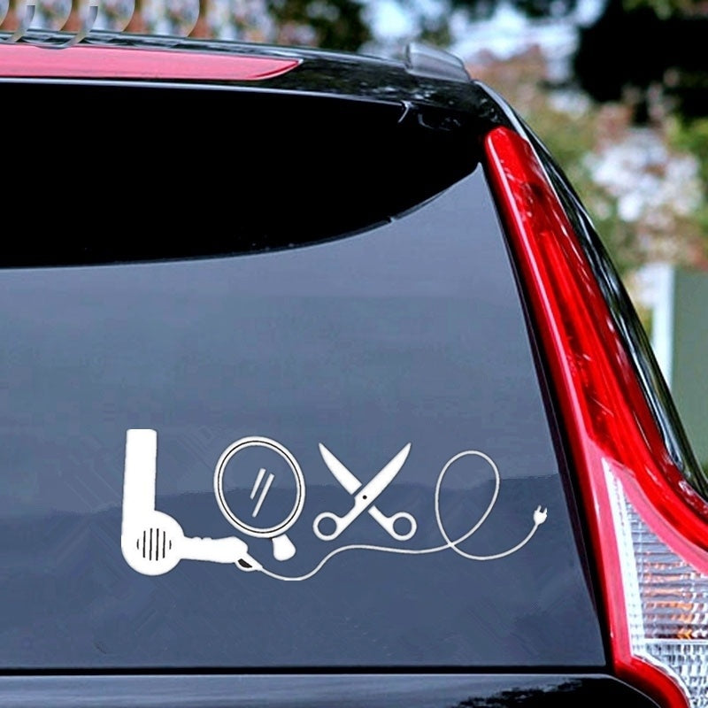 Hair Dryer Mirror Scissors Hair Stylist Salon LOVE Decal Sticker Laptop Home Decor Wall Sticker Car Sticker