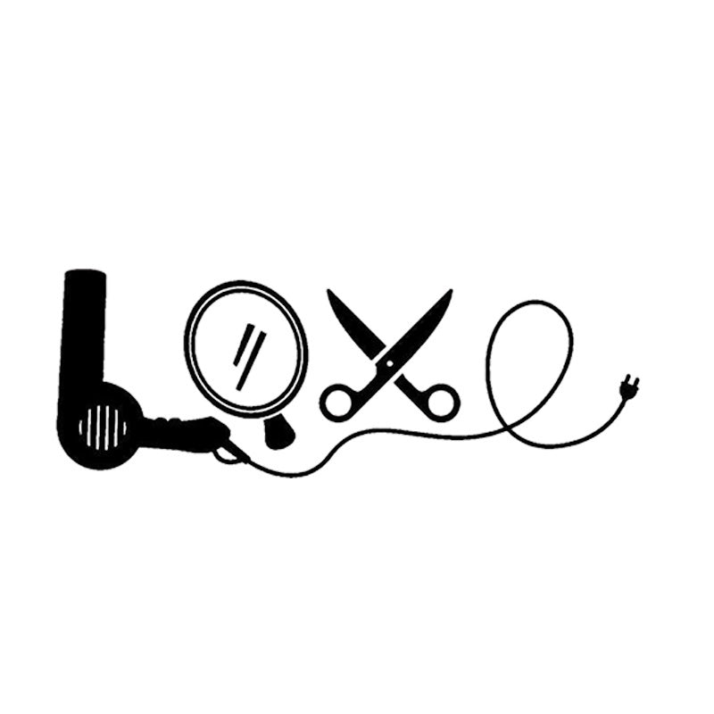 Hair Dryer Mirror Scissors Hair Stylist Salon LOVE Decal Sticker Laptop Home Decor Wall Sticker Car Sticker