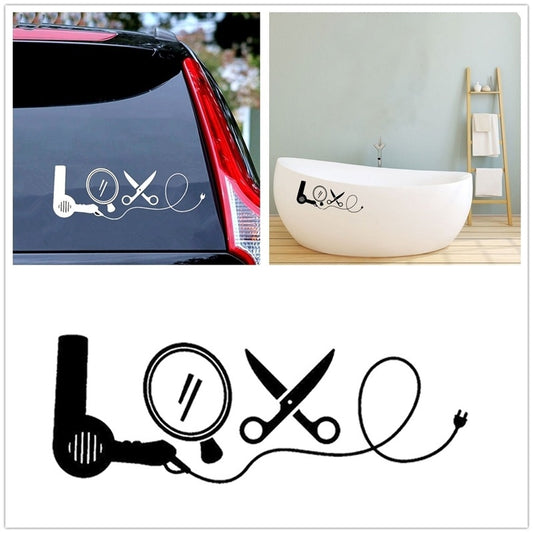 Hair Dryer Mirror Scissors Hair Stylist Salon LOVE Decal Sticker Laptop Home Decor Wall Sticker Car Sticker