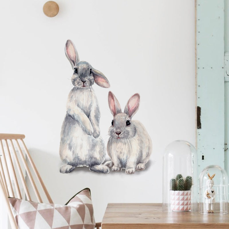 Cute Two Rabbits Wall Sticker Removable Wallpaper Kids Room Decoration Sticker Living Room Bedroom Rabbits Sticker