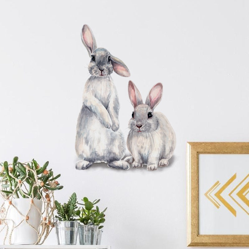 Cute Two Rabbits Wall Sticker Removable Wallpaper Kids Room Decoration Sticker Living Room Bedroom Rabbits Sticker