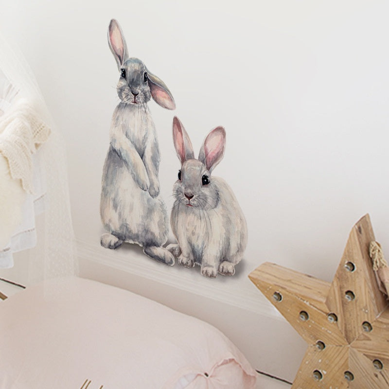 Cute Two Rabbits Wall Sticker Removable Wallpaper Kids Room Decoration Sticker Living Room Bedroom Rabbits Sticker