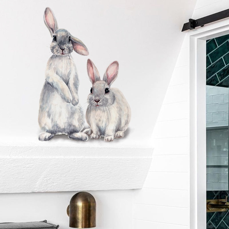 Cute Two Rabbits Wall Sticker Removable Wallpaper Kids Room Decoration Sticker Living Room Bedroom Rabbits Sticker