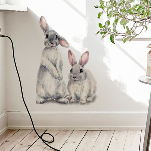 Cute Two Rabbits Wall Sticker Removable Wallpaper Kids Room Decoration Sticker Living Room Bedroom Rabbits Sticker