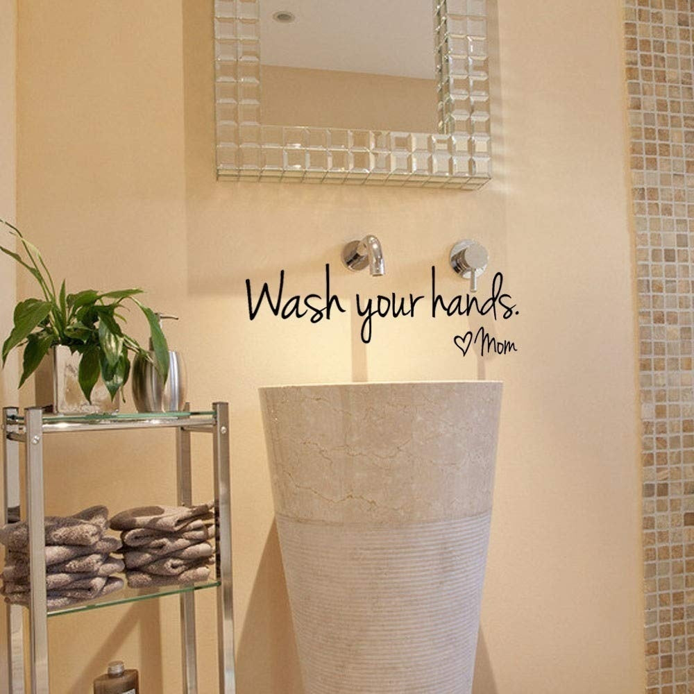 Bathroom Sticker Wash Your Hands Love Mom Quote Bathroom Wall Stickers Waterproof Art Decal Bathroom Wall Decor
