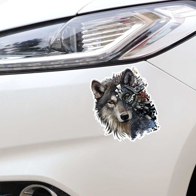 10CM*12CM Funny Mechanical Wolf Head Decal PVC Motorcycle Car Sticker