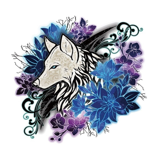 12CM*11.6CM Flower And Wolf Head Decal PVC Motorcycle Car Sticker
